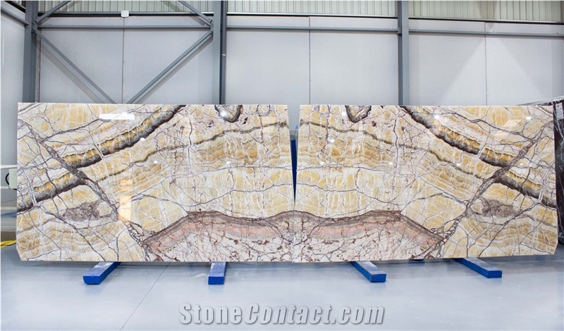 Yellow Picasso Onyx Bookmatched Slabs