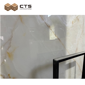White Onyx Luxury Stone Gold Veins Stone Slab For Villa