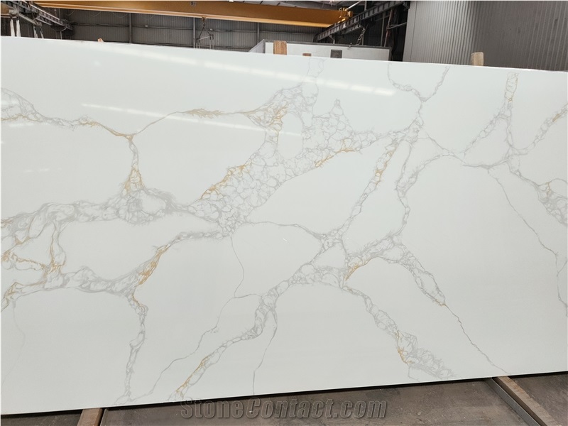 Calacatta Gold Marble Veined Quartz Engineer Stone Slab Tile