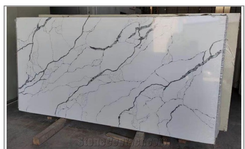 Calacatta White Quartz Artificial Stone Synthetic Slab Tile
