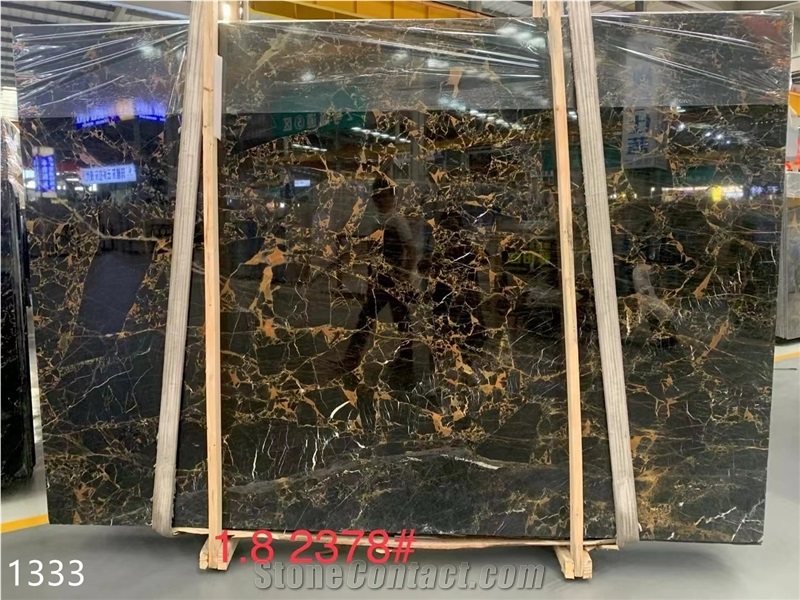 Fantasy Black Gold Flower Marble China Portoro Slab Tile