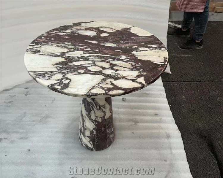 Calacatta Viola Marble White Round Stone Center Side Table