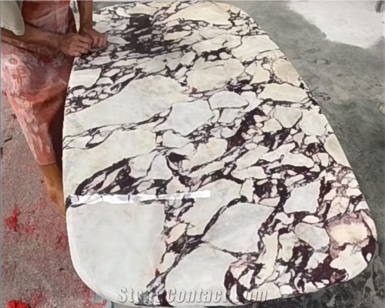 Calacatta Violet White Marble Stone Dinning Table Top