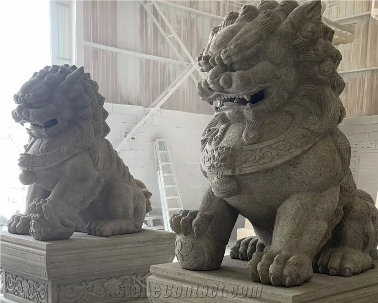 Factory Supply Stone Statue Lion Hand Carving Outdoor Lion Guardian Statue
