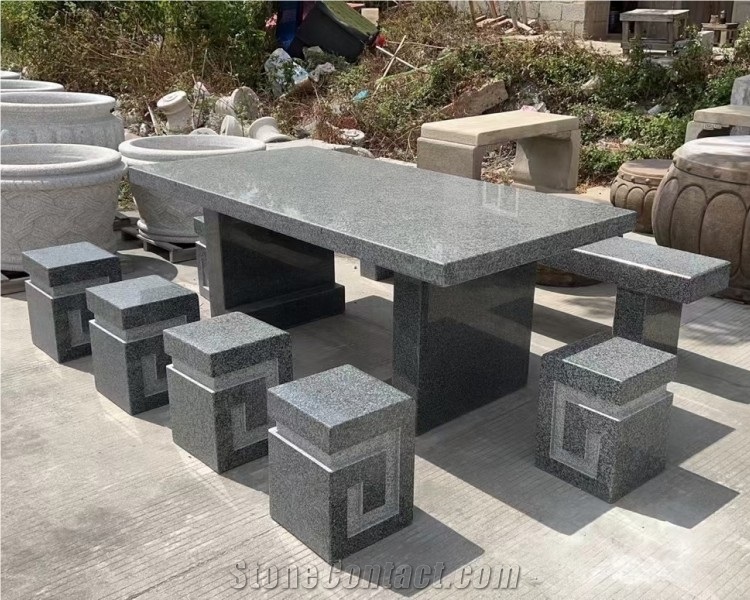 Garden Round Natural Granite Stone Carving Tables And Chairs
