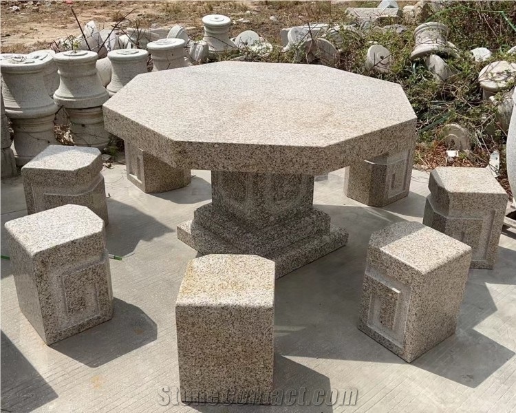 Garden Round Natural Granite Stone Carving Tables And Chairs