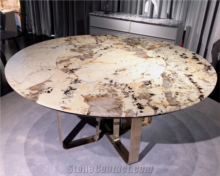 Natural Pandora Gold Granite Slab For Dinning Table Top Used