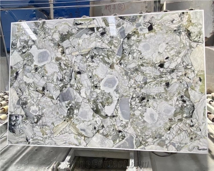 Natural Stone Polished Ice Green Marble Slab Background Wall