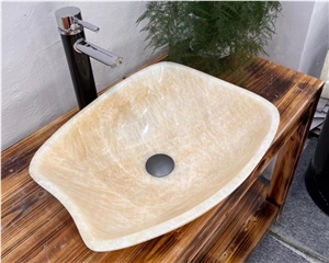 Natural Stone Round Shaped Hand Washing Basin Onyx Sink