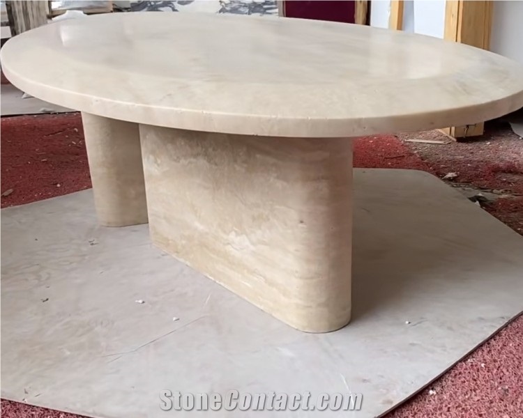 New Natural Beige Stone Travertine Coffee Table