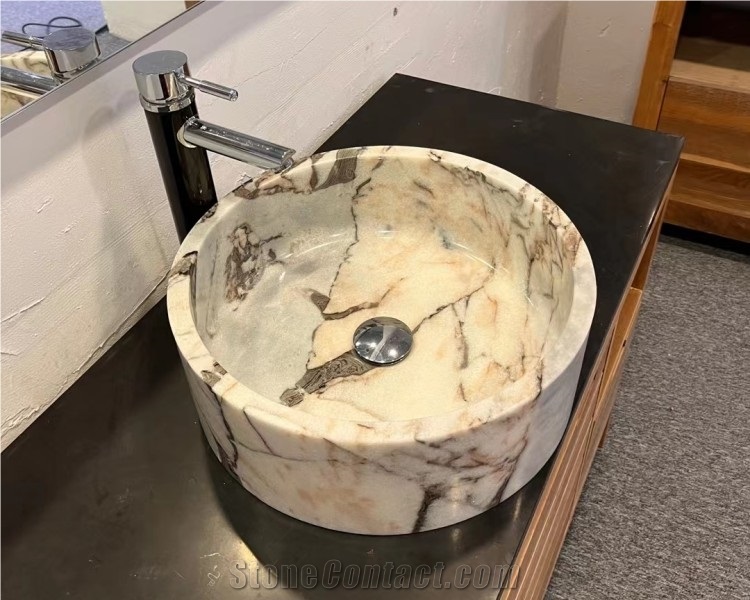Polished Bathroom Marble Sink Natural Stone Wash Basin