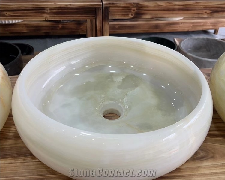 Polished Top Quality Natural Stone Honey Onyx Jade Wash Basin