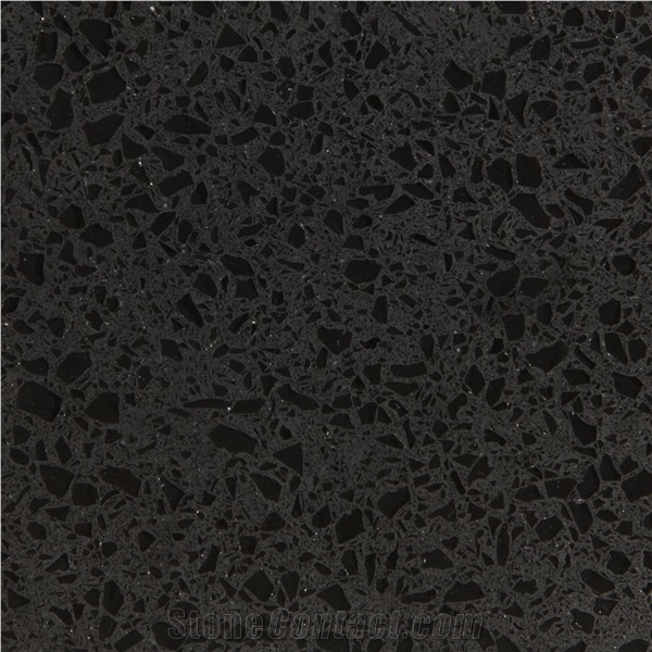 Jet Black-1 Quartz Slabs Pure Black Artificial Stone Tiles