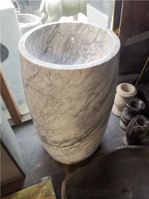 Bianco Carrara Marble Free Standing Pedestal Basin