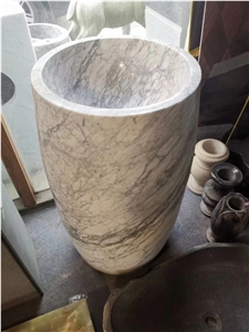 Bianco Carrara Marble Free Standing Pedestal Basin