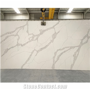 Artificial Stone Calacatta White Quartz Slab With Grey Veins