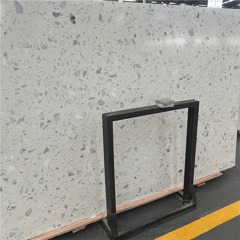 Artificial White Terrazzo Stone Slab For Interior Floor Tile