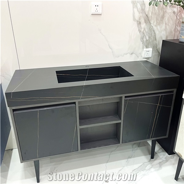 Black Sintered Stone Vanity Luxury Bathroom Vanity Cabinets