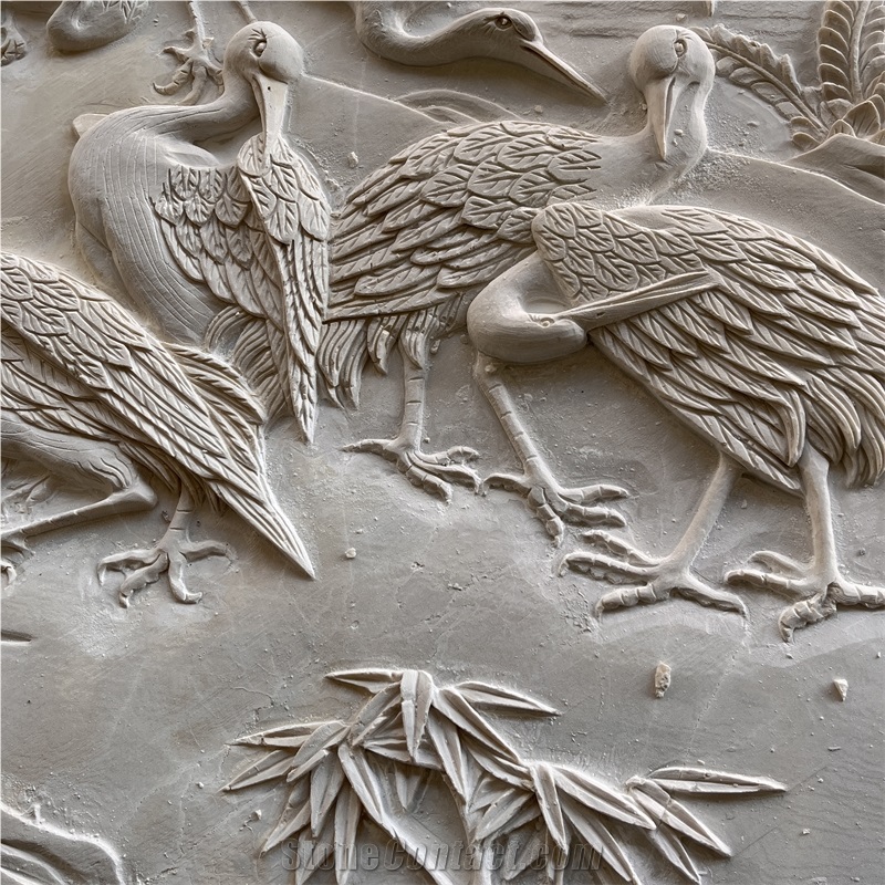 Beige Limestone Carving Wall Relief Sculpture For Home Decor