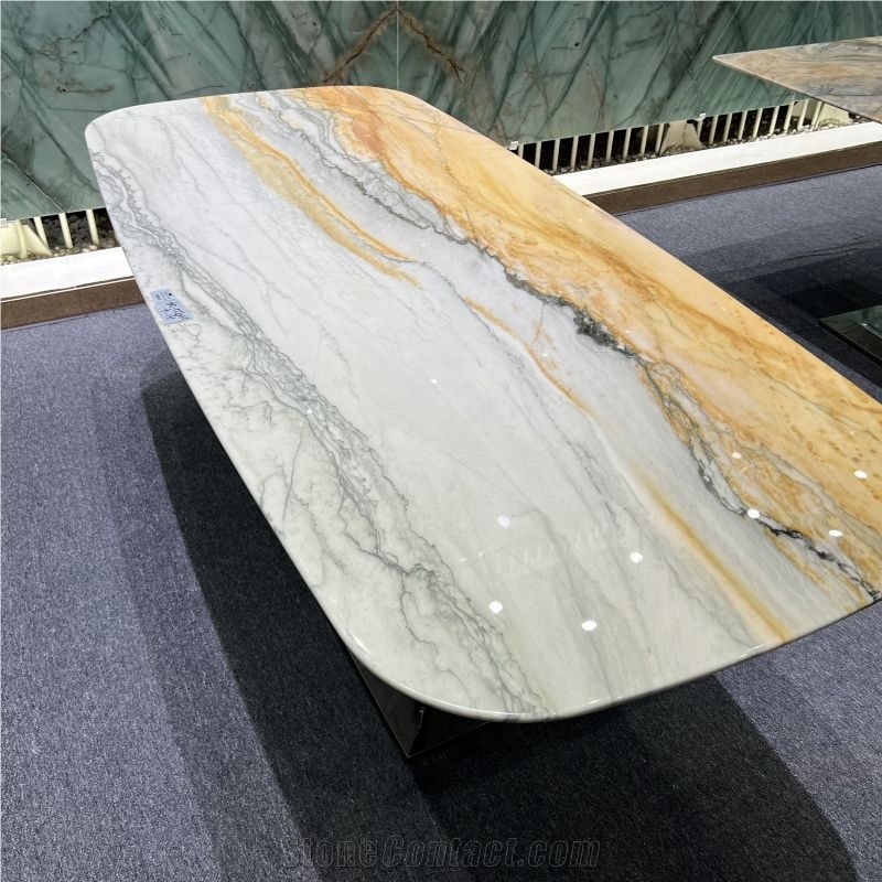Brazil Calacatta White Quartzite Natural Stone Dining Table