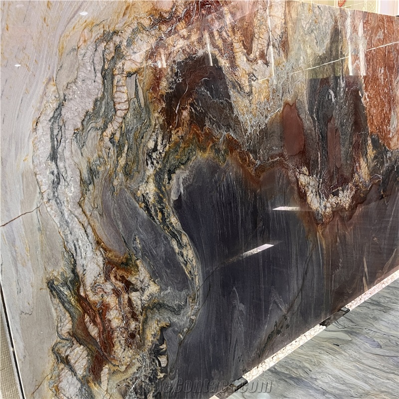 Brazil Rainbow Impression Quartzite Slab For Background Wall