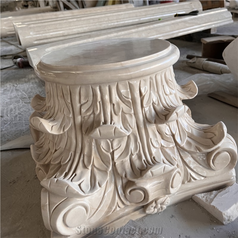 Customize Design Beige Marble Hand Carved Column Capital