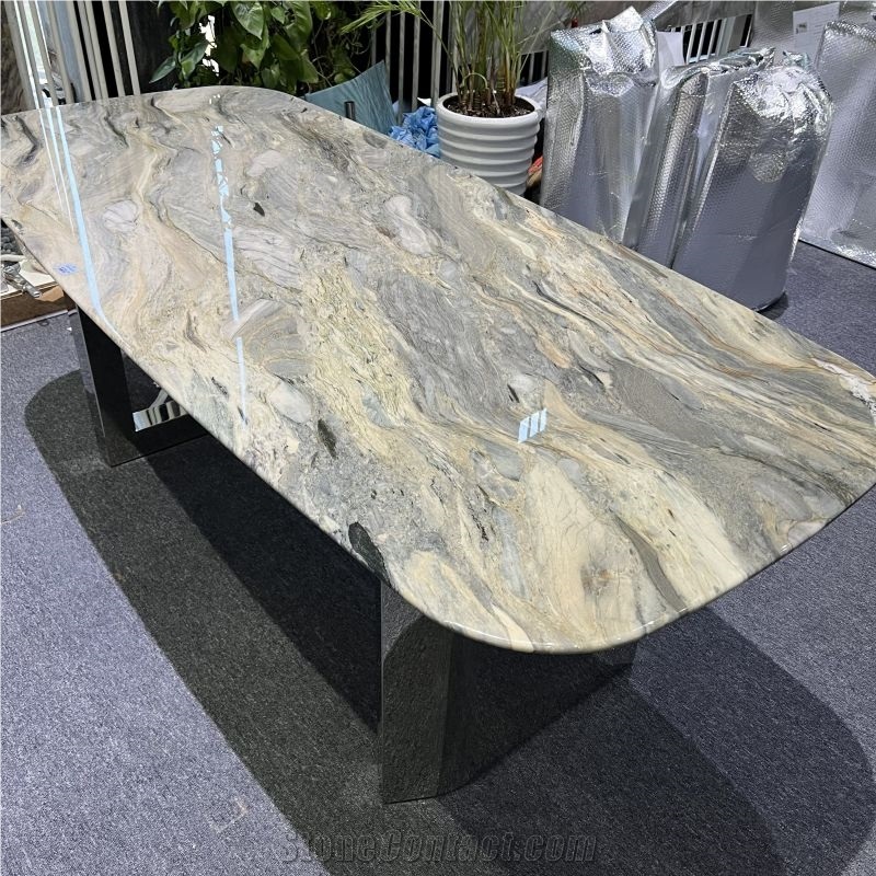 Customized Design Silk Road Quartzite Dining Table For Home