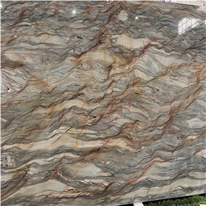 Luxury Golden Silk Quartzite Slab For Hotel Home Wall Decor
