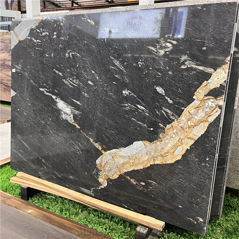 Natural Top Quality Golden Black Granite Slab For Home Wall