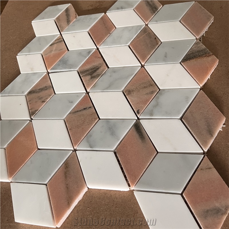 New Design Natural Pink Marble Mosaic Tile For Bathroom Wall