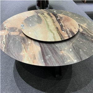 Popular Dream Blue Quartzite Revolving Round Dining Table