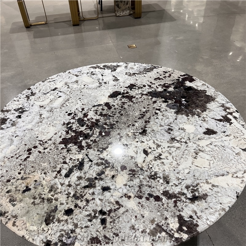 Round Snow Mountain Granite Dining Table For Home And Hotel