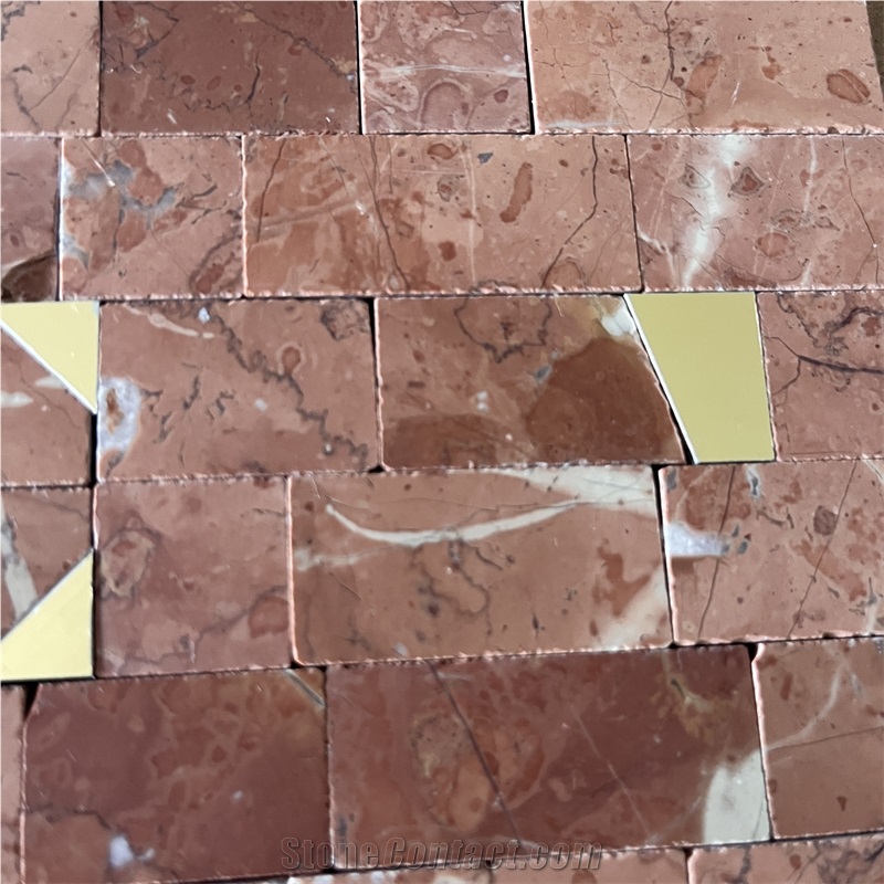 Top Quality Red Marble With Brass Mosaic Tile For Wall Decor