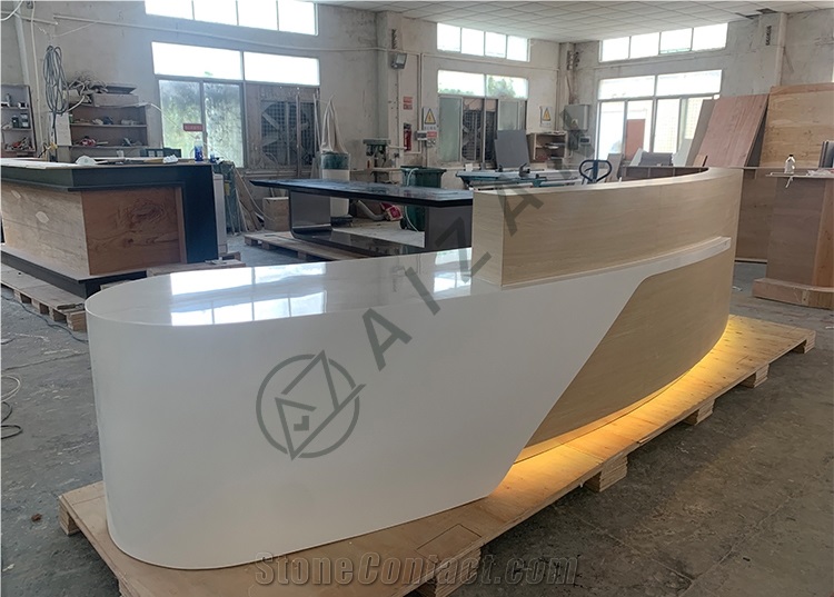 Artificial Stone Custom Curved Reception Desk Front Desk