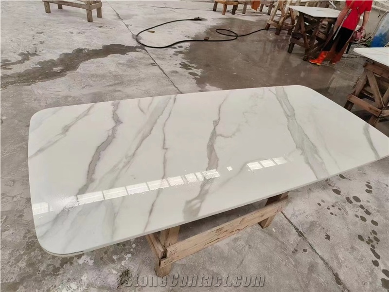 Rectangle Calacatta White Nano Glass Stone Dining Coffee Table Top