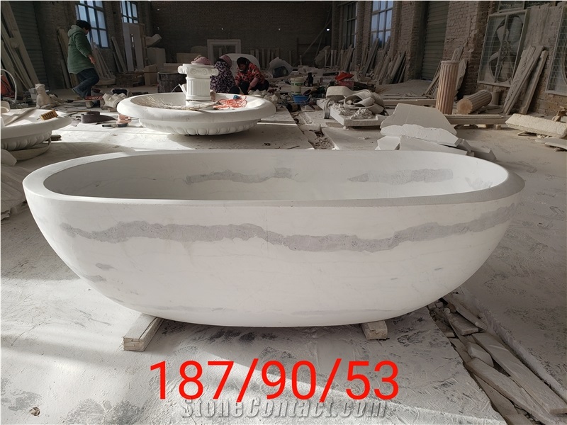 Freestanding Stone Bathtub Yellow Sandstone Oval Bath Tubs