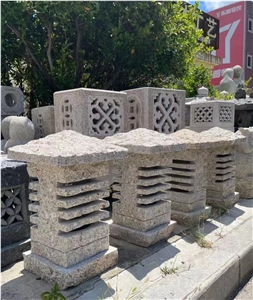 Mushroom Cleft Beige Granite G682 Stone Lanterns For Garden
