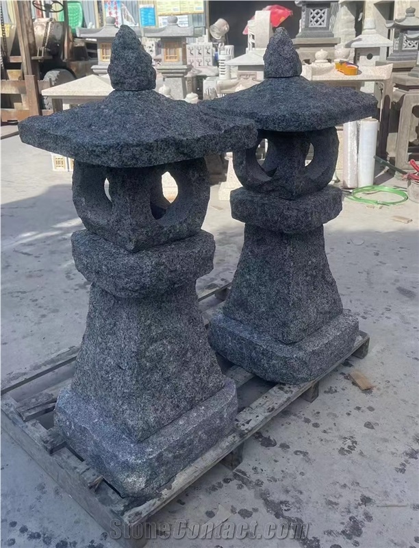 Mushroom Cleft Beige Granite G682 Stone Lanterns For Garden