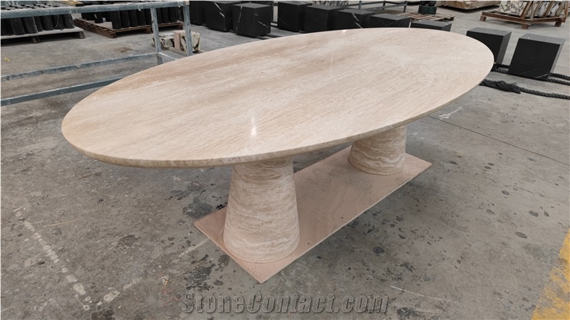 Oval Travertino Romano Dining Table Stone Luxury Furniture