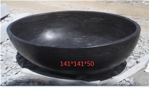 Round Pedestal Stone Tub Black Limestone SPA Hotel Bathtub