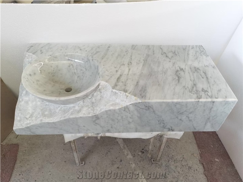 Sculptured Stone Bathroom Sink Beige Limestone Counter Basin