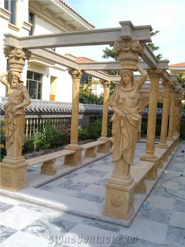 Sculptured Stone Garden Pavilion Marble Statue Garden Gazebo