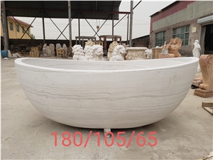 Stone Commercial Bathtub Wooden White Marble Vessel Pedestal Tub