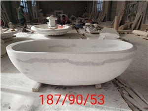 Stone Oval Hotel Bathtub China White Marble Commercial Bath