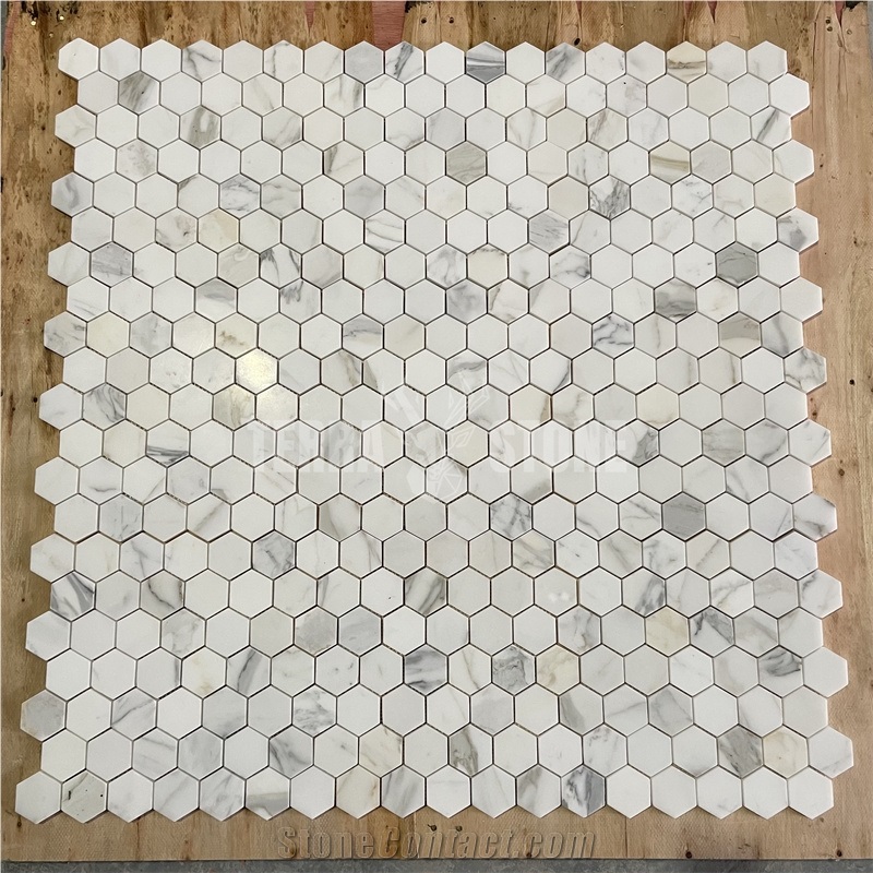 2" Hexagon Marble Mosaic Calacatta Gold Stone Tile Honed