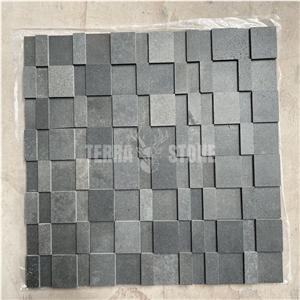 3D Mosaic Natural Stone Black Basalt For Wall Panel Tiles