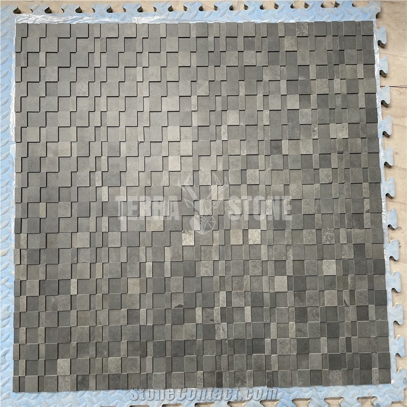 3D Mosaic Natural Stone Black Basalt For Wall Panel Tiles