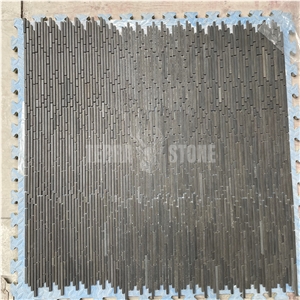 Basalt Black Stone Mosaic Random Strips Bathroom Wall Tiles