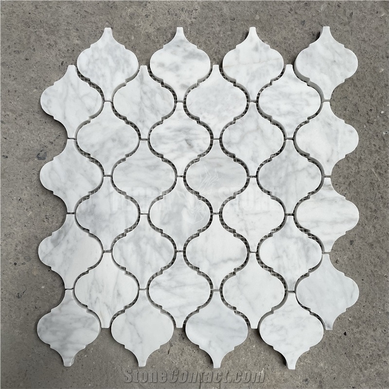 Carrara White Marble Arabesque Lantern Honed Mosaic Floor Tile
