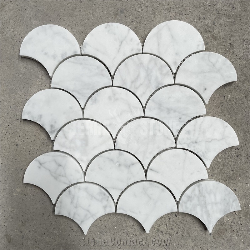 Carrara White Marble Grand Fan Fish Scale Mosaic Tile from China ...